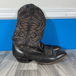 Sanders Boots Mens Black Leather Cowboy Western Size 10 1/2D Embroidered Mexico